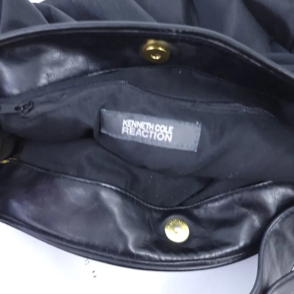 Kenneth Cole Reaction Black Shoulder Bag, Nylon, Gold Hardware, 18
